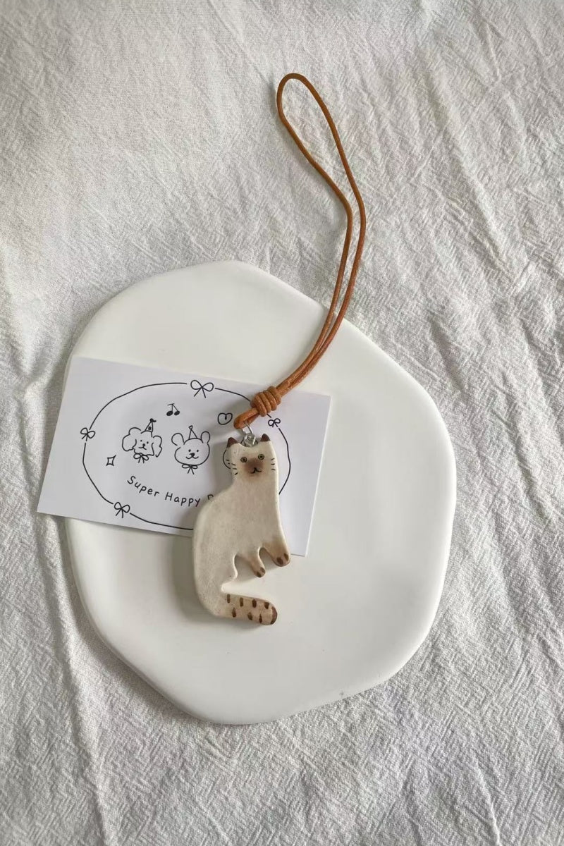 Clay cat bag decoration